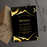 Neuer Geburtstag von Black Gold Einladung<br><div class="desc">Ein schwarzer Hintergrund. Mit vergoldeten Wirbel aus Imitat dekoriert. Personalisieren Sie Ihren Namen und Ihre Party-Daten und fügen Sie diese hinzu.</div>