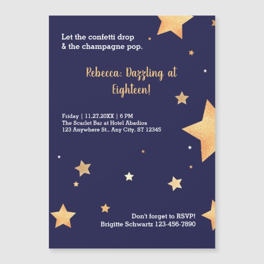 Neuer GoldGeburtstag Magneteinladung (Vorderseite)