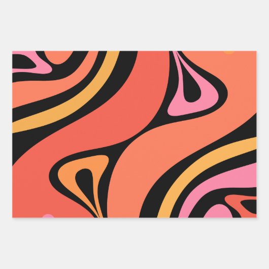 Neuer Groove Abstrakt Retro Modern Rosa Orange Bla Geschenkpapier Set (Vorderseite)