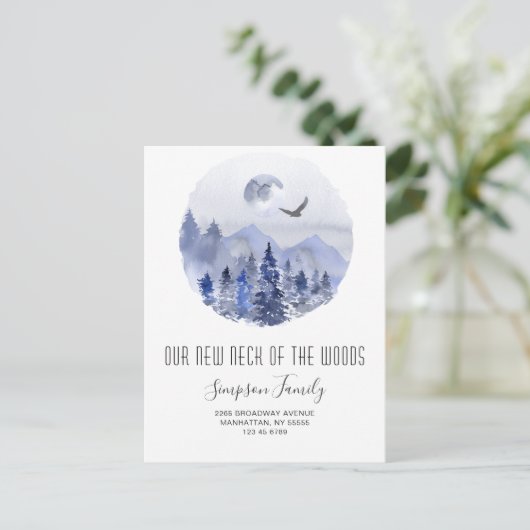 Neuer Hahn der Woods Moving Ankündigung Postkarte (Stehend Vorderseite)