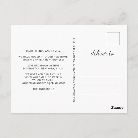 Neuer Hahn der Woods Moving Ankündigung Postkarte (Rückseite)