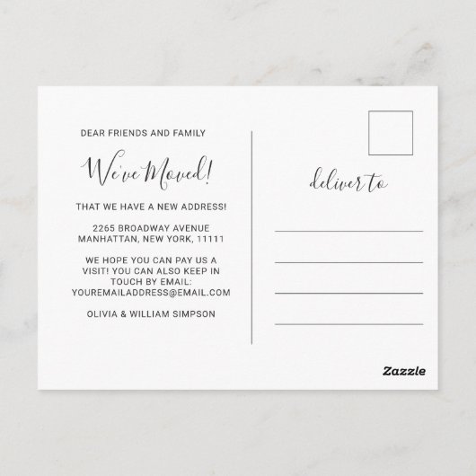 Neuer Hahn der Woods Moving Ankündigung Postkarte (Rückseite)