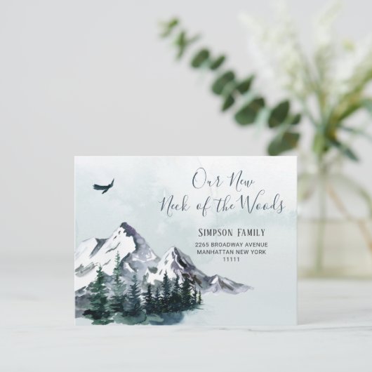 Neuer Hahn der Woods Moving Ankündigung Postkarte (Stehend Vorderseite)