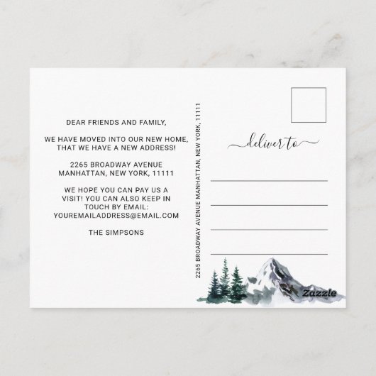 Neuer Hahn der Woods Moving Ankündigung Postkarte (Rückseite)