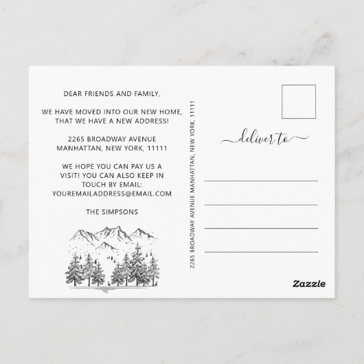 Neuer Hahn der Woods Moving Ankündigung Postkarte (Rückseite)