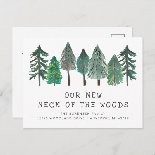 Neuer Hahn der Woods Moving Announcement Postcard Postkarte (Vorne/Hinten)