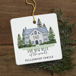 Neuer Hahn des Woods erste Weihnachts-Zuhause-Foto Keramikornament