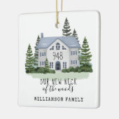 Neuer Hahn des Woods erste Weihnachts-Zuhause-Foto Keramikornament (Links)