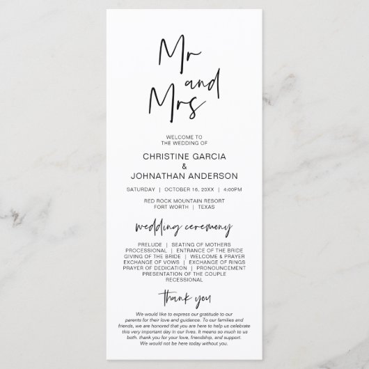 Neuer Herr und Frau, Modernes Minimalistisches Hoc Programm (Vorderseite)