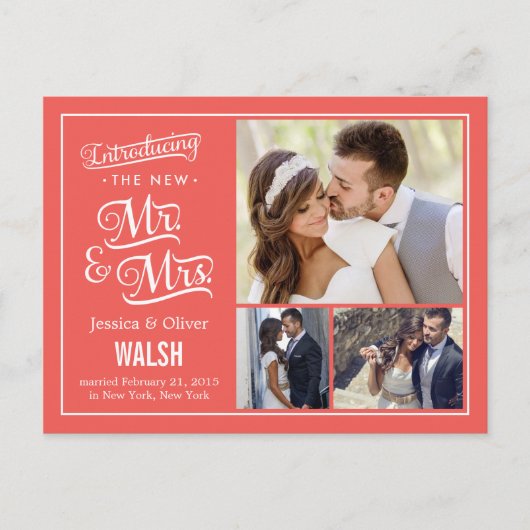 Neuer Herr und Frau Wedding Ankündigung - Coral (Vorderseite)