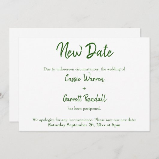 Neuer Hochzeitstag Grüne und Weiße Ankündigung (Vorne/Hinten)