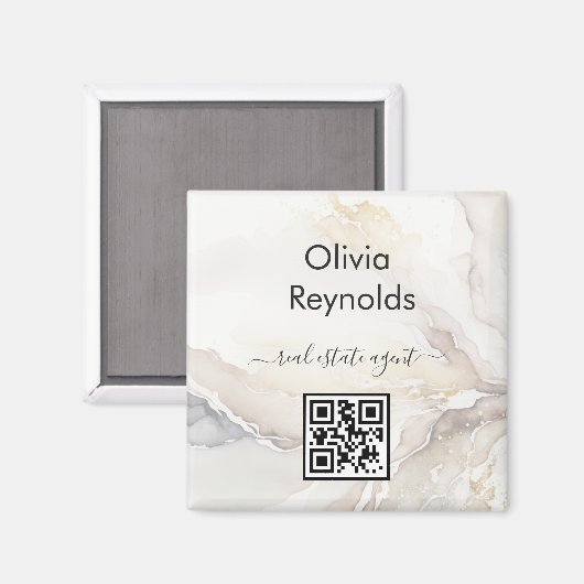 Neuer Minimalistischer Marmortexturneutraler QR-Co Magnet (Vorderseite/Rückseite)