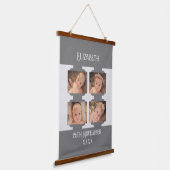 Neuer Name 4 Fotos Geburtsdatum grau Wandteppich Mit Holzrahmen (Gewinkelt)
