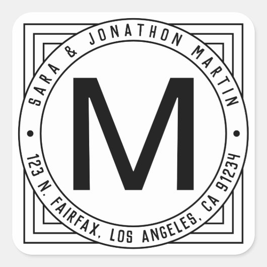 Neuer Name - Initial & Rücksendeadresse Quadratischer Aufkleber (Vorderseite)