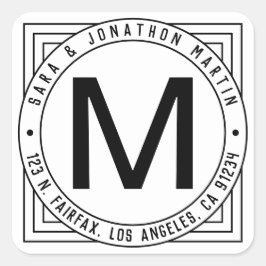 Neuer Name - Initial & Rücksendeadresse Quadratischer Aufkleber