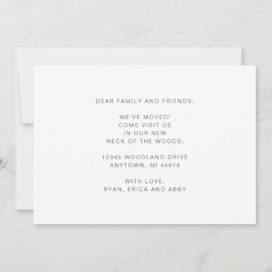 Neuer Neck der Woods Rustic Moving Ankündigung (Rückseite)
