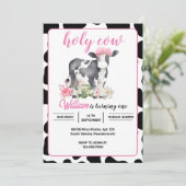 Neuer Niedlicher Blumenrosa Heilige Kuh 1. Geburts Einladung (Stehend Vorderseite)