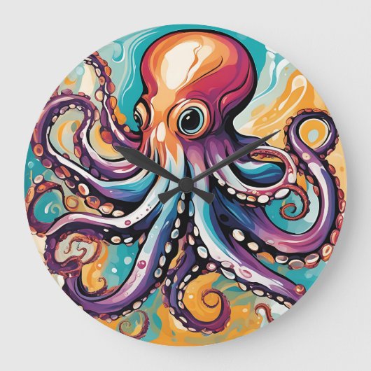 Neuer Oktopus Abstrakt Große Wanduhr (Vorderseite)