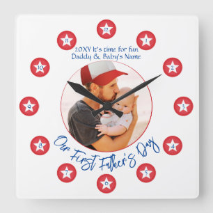 Neuer Papa Moderne Einzigartiger Keepake Erster Va Quadratische Wanduhr