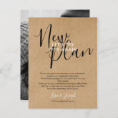 Neuer Plan Ändern des Datums Foto Hochzeit stornie Ankündigungspostkarte (Vorne/Hinten)