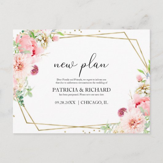 Neuer Plan Elegante Blush Geometrische Hochzeit Postkarte (Vorderseite)