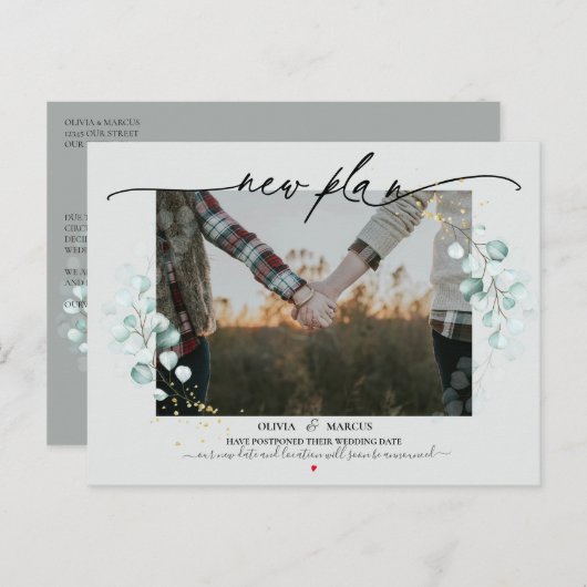 Neuer Plan Foto Kalligrafie Hochzeit Eukalyptus Postkarte (Vorne/Hinten)