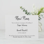 "Neuer Plan" Hinausgezögert Hochzeitsschwarz auf d Einladung (Stehend Vorderseite)