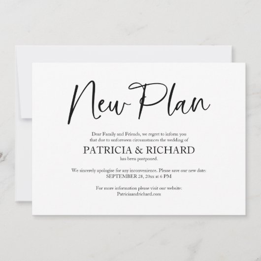Neuer Plan Hochzeit verschoben Ankündigung (Vorderseite)