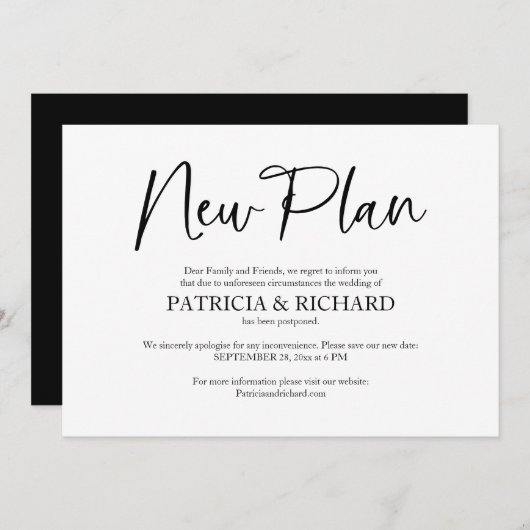 Neuer Plan Hochzeit verschoben Ankündigung (Vorne/Hinten)