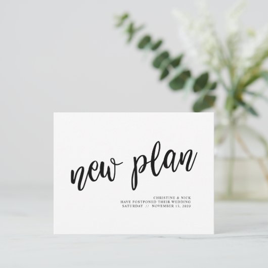 Neuer Plan, Hochzeitaufschub, minimaler Schwarz Postkarte (Stehend Vorderseite)