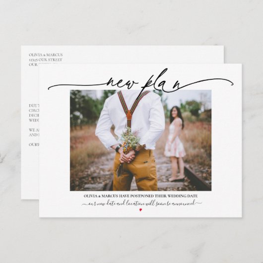 Neuer Plan Kalligrafie Hochzeitverlängerung Postkarte (Vorne/Hinten)