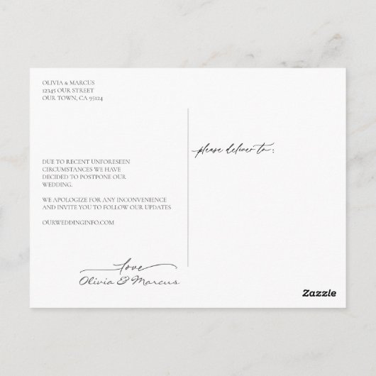 Neuer Plan Kalligrafie Hochzeitverlängerung Postkarte (Rückseite)