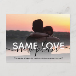 Neuer Plan moderne Typografie Hochzeit ändern das  Ankündigungspostkarte