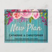 Neuer Plan Rustic Blue Wood Floral Hochzeit versch Postkarte (Vorderseite)
