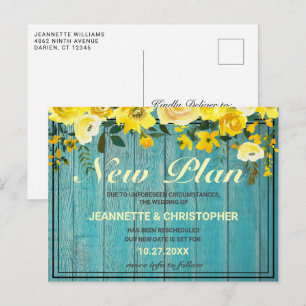 Neuer Plan Rustic Wood Floral Hochzeitsankündigung Postkarte