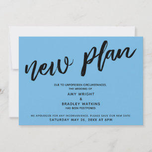 Neuer Plan verschiebt Hochzeit Klassisch Blaue Kar Einladung