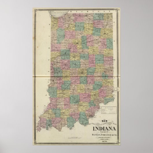 Neuer Querschnitt und Stadtplan von Indiana Poster (Vorne)