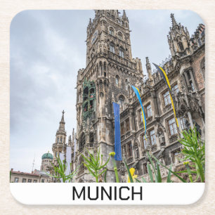 Neuer Rathausturm in München, Deutschland Rechteckiger Pappuntersetzer