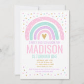 Neuer Regenbogen Erster Geburtstag Einladung (Vorderseite)