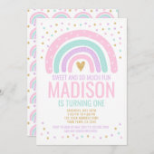 Neuer Regenbogen Erster Geburtstag Einladung (Vorne/Hinten)