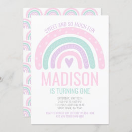 Neuer Regenbogen Erster Geburtstag Einladung