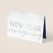 Neuer Start Navy Blue Happy New Year Confetti Folienkarte (Vorderseite)
