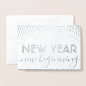 Neuer Start Navy Blue Happy New Year Confetti Folienkarte (Vorderseite mit Umschlag)