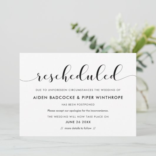 Neuer Termin für die Hochzeit Einladung (Stehend Vorderseite)