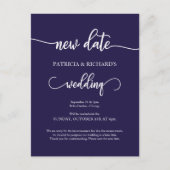 Neuer Termin verschoben Hochzeit Ankündigung Navy  Postkarte (Vorderseite)