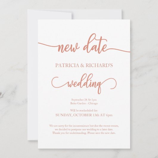 Neuer Termin verschoben Hochzeitsankündigung Rose  Einladung (Vorderseite)
