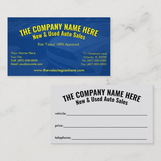 Neuer und gebrauchter Kfz-Vertrieb - Auto-Verkauf Visitenkarte (Vorne/Hinten)