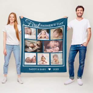 Neuer Vater Papa 8 Foto Collage Blue Fleecedecke