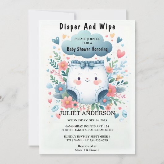 Neuer Vater Pink Blue Diaper und Wischen Baby-Dusc Einladung (Vorderseite)
