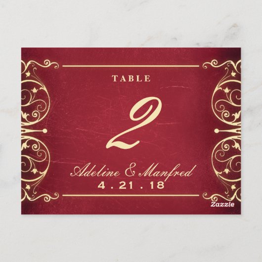 Neuer Victorian: Red & Gold Table Number Postkarte (Rückseite)